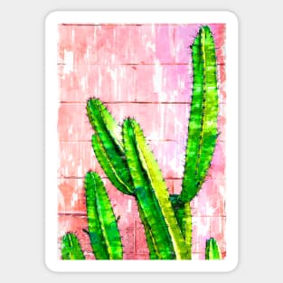 Green Cactus Pink Wall Marker Sketch Sticker